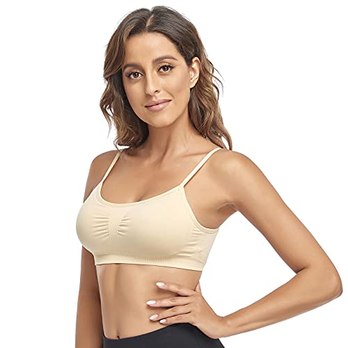 Image of Litthing Bralettes Padded for Women Cami Strap Bra Seamless Sportsbra Wireless Comfort Yoga Lightly T-Shirt Tank Tops