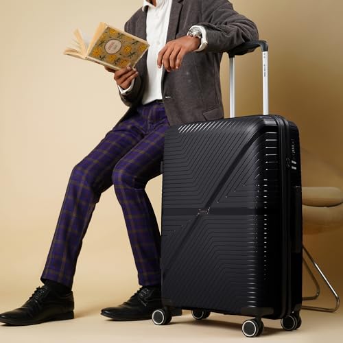 Image of Stony Brook Nasher Miles Axis 75 Cm 28 Inch Polypropylene Hard-Sided 4 Wheels Spinner Check-in Luggage Trolley Bag (Black)