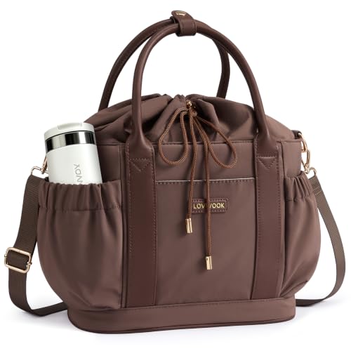 LOVEVOOK Drawstring Insulated Lunch Bag Women,Adult Lunch Box,Brown | Leakproof...