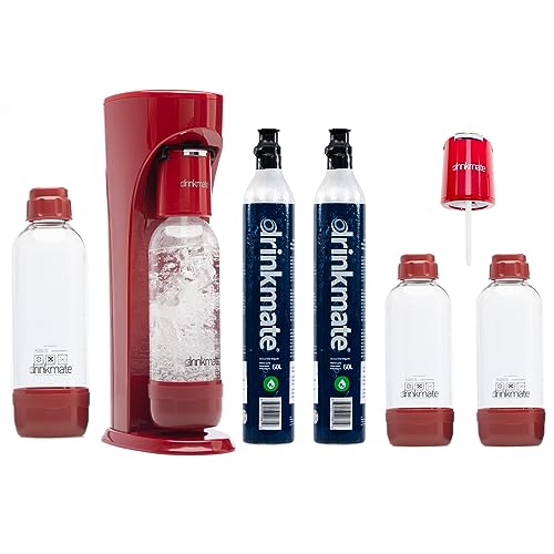 Drinkmate OmniFizz Sparkling Water and Soda Maker, Carbonates Any Drink, PARTY PACK - Includes two 60L CO2 Cylinders, three Carbonation Bottles, and two Fizz Infusers (Royal Red) - Thumbnail 3