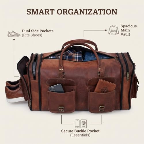 24 Inch Genuine Leather Travel Duffle