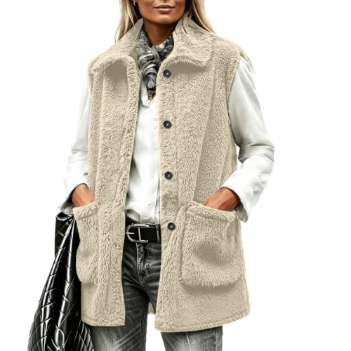 Womens Sherpa Fleece Vest Sleeveless Jacket Button Down Collar Outerwear - image 7