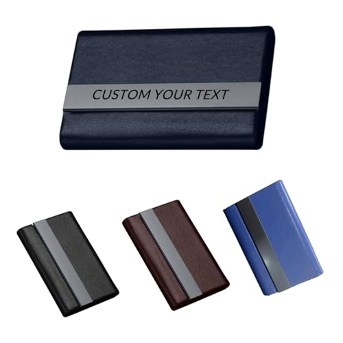 Jishiletao Custom Business Card Holder Case, Personalizd PU Leather & Stainless Steel Multi Wallet...