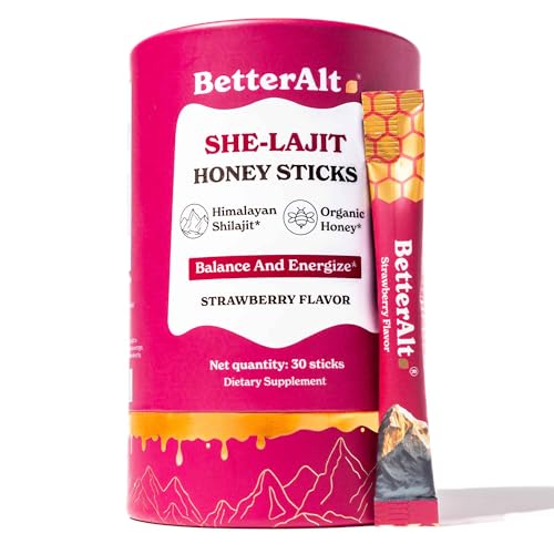 Better Alt SHE-Lajit Strawberry Honeysticks | Shilajit for Women - Shatavari & Saffron for hormonal Balance & Energy | Tasty Shilajit Honeysticks with Pure Himalayan Shilajit | 30 Sticks