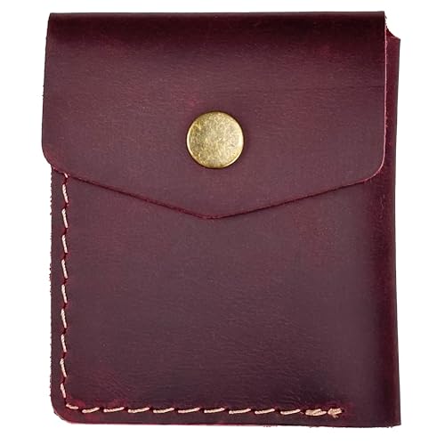 Wallet Card Holder for Men with 2 Card Spaces Handmade from Full Grain Leather Handmade Rustic Minimalist (Wine)2