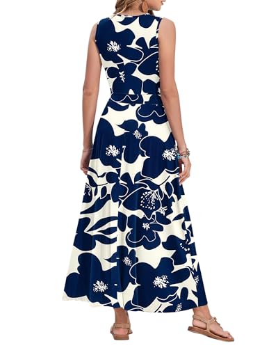 Image of AUSELILY Womens Maxi Dress Summer Sleeveless Wrap Long Dresses with Pockets | V-Neck Wrap Sleeveless Sundress, fits formal, casual, beach, vacation & daily wear