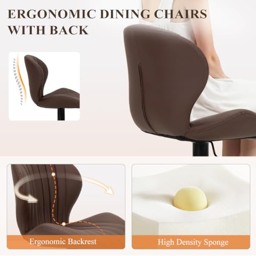 Image of MALOL Bar Stools Set of 2, Swivel Adjustable Height Leather Bar Chair,Brown