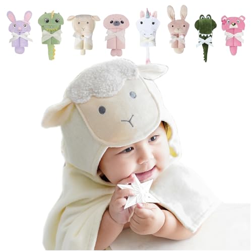 Image of DEIGO Lam Animal Hooded Towel for Newborn to Toddler - Baby Must Haves - Ideal Registry for Baby Boy and Girl Gifts - Lam, Off White, 23.6 Inchx32.3 Inch