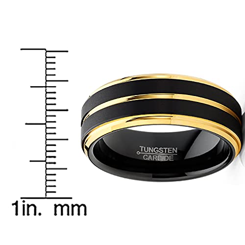 Men Tungsten Two-Tone Wedding Band Grooved Ring 8MM Black Goldtone Silvertone4