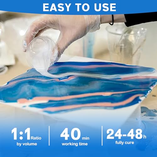 EPODA Resin Kit, Epoxy Resin 1Gallon/3.8L, Epoxy Resin and Hardener, Bubble Free Casting Resin, Clear Resin for Crafts with Measuring Cups, Sticks, Gloves, Pigment and Dropper Pipette