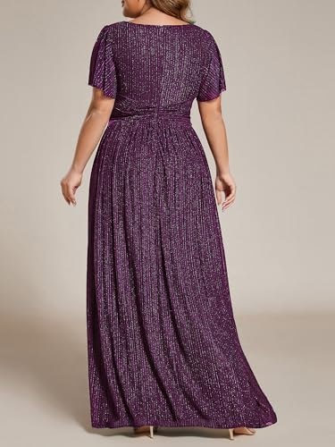 Image of Ever-Pretty Women's Plus Size Glitter Formal Dresses for Curvy Women A Line V Neck Gala Mother of Bride Dress Evening Gown
