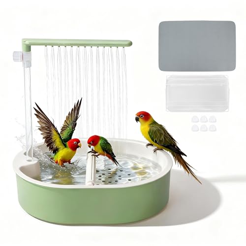 GLIDESMOOTH Automatic Parakeet Bird Bath, Easy-to-Use, Fountain Birdbath with USB, for Pet Birds, Cockatiel Lovebird, Green, 1 Set