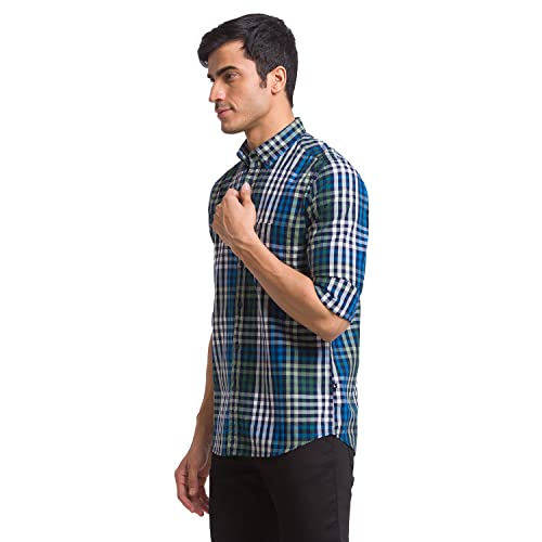 Image of Parx Green Checks Slim Fit Casual Shirts for Men