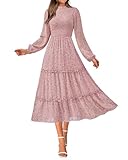 NOLLSOM Women 2025 Fall Dress Floral Casual Long Sleeve Crew Neck Ruffle A-Line Flowy Floral Boho Wedding Guest Maxi Dresses(Floral Pink,Medium)