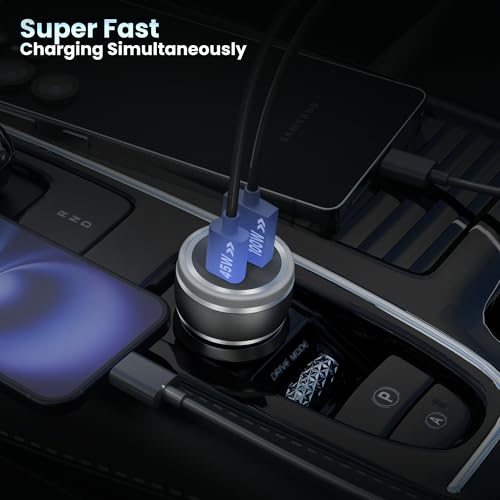 Image of Ailkin 145W Dual Output Car Charger Fast Charging with Type-C PD (45W) & USB(100W), Charging Adapter Compatible with Cars for iPhone 17 /16 /15 & Android Smartphone, Smartwatch, Earbud, Power Bank