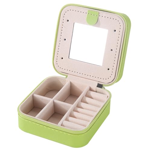 Image of KElofoN Travel jewelry case Travel jewelry box Travel Jewelry Organizer Small Jewelry Organizer Box Gift for Girls Women with Mirror(Grass green)