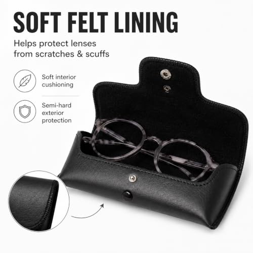 Image of Calabria Double Snap Belt Loop Eyeglass Case PU Leather Vintage Style Old School Eye Glasses Pouch Semi-Hard Sunglass Holder