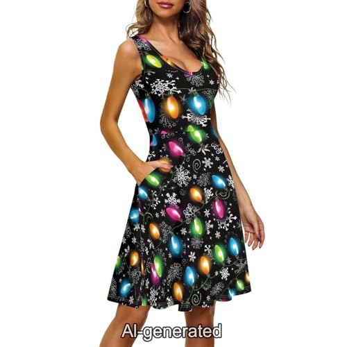 Image of Dreaweet Casual Sleeveless Dresses for Women Girls, Round Neck Tank Dresses with Pockets Summer Sundress Size XS-4XL