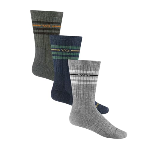 Wide Open Crew Men's Merino Wool Socks, Vintage Stripe Everyday Wide for Wide Feet