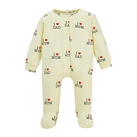 Zerototens Baby Boys Letter Heart-Shaped Print Footed Romper 0-18 Months Jumpsuit Toddler Infant Newborn Long Sleeve Cute Bodysuit Kids Autumn and Winter Onesies Outfits Yellow Cover