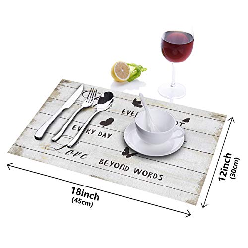 12 X 18 Inches Set Of 6 Cotton And Linen Place Mat, Black Positive Energy Live - Laugh - Love Butterflies Stain Resistant Non-Slip Table Mats For Kitchen Vintage Wooden Stripes Grain #TOP5