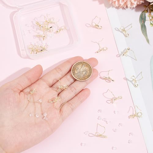 SOFPLATE 1 Box 28Pcs Bowknot Earring Findings Gold Bow Earring Findings Bulk Brass Bow Tie Shape Dangle with Plastic Ear Nuts Bow Earring Hooks for jewellery Making Supplies DIY Craft Women Beginner - Image 3