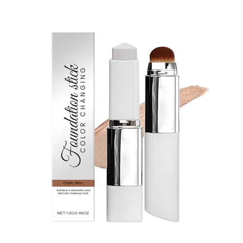 Base de maquillaje que cambia de color, con cepillo, corrector de cobertura completa para maquillaje impecable, larga duración, hidratante, acabado natural (oscuro)
