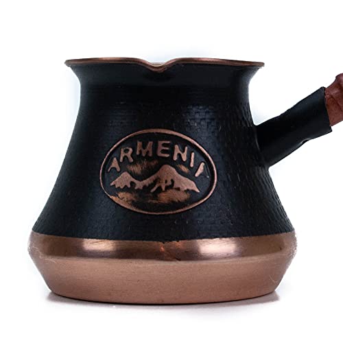 Handmade Armenian Coffee Pot Maker (7 Fl Oz) 2 Small Cup Copper Jazva Ararat Turkish Arabic Greek Cezve Jezve Ibrik Turka Jazve Wooden Handle