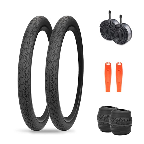 FOMAS 20 inch Kids Bike Tire 20 x 1.75 inch 2 Pack Anti-Slip Foldable Replacement All Terrains Street Tire for Folding Bike Kids Bike BMX (Black 2 Pack with Inner Tube 20 x 1.75 inch)