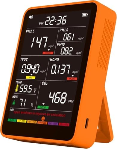 Professional Indoor Air Quality Monitor with AQI Alerts, Portable...