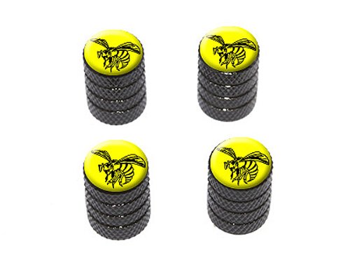 GRAPHICS & MORE Bee Wasp Hornet Black on Yellow - Tire Rim Valve Stem Caps - Black