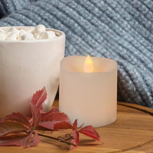 Image of 3x3 Flickering Flameless Candles Set of 1,3 inch Real Wax LED 600 Hours Battery Candles with Timer Remote,Control for Wedding Party Indoor,Ivory