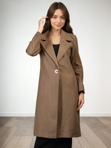 Image of CHKOKKO Women Chic Winter Coat Single Breasted | Knee Length Design with Buttoned Closure and Practical Front Side Pockets for Stylish and Comfortable Wear