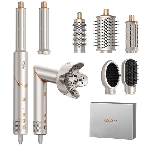 Ukliss 8 in 1 Hair Dryer Brush & Multi Hot Air StylerFoldable 110 000 RPM Blow Dryer Brush Tool Set with Diffuser Auto-Wrap Curler for Fast Drying Curling Straightening Hair Daily Styling