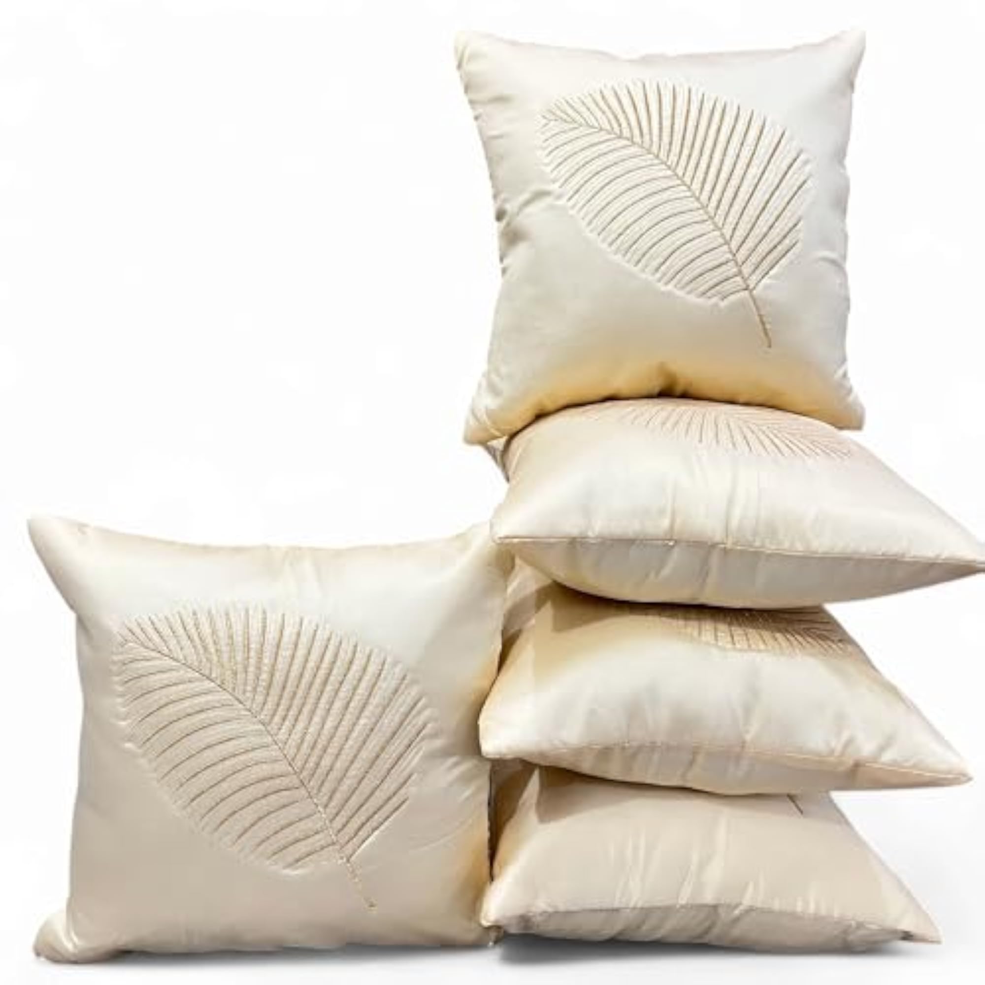 Palm Leaf Embroidered Cushion Covers Set of 5