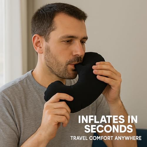 Almohada inflable para viaje negro tamaño único miniatura 5