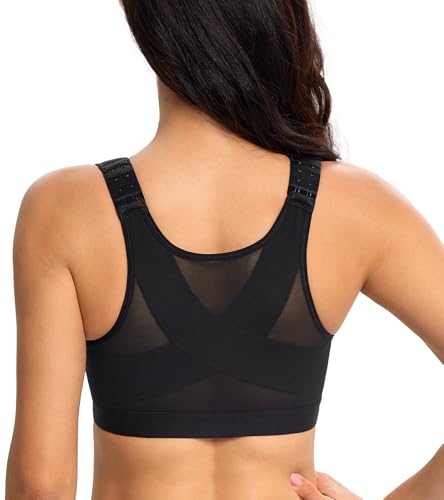 Lemorosy Soutien-Gorge Femme Fermeture Devant Redresse Dos correcteur de Posture Grandes Tailles sans Armatures sans Rembourrage Noir 105D