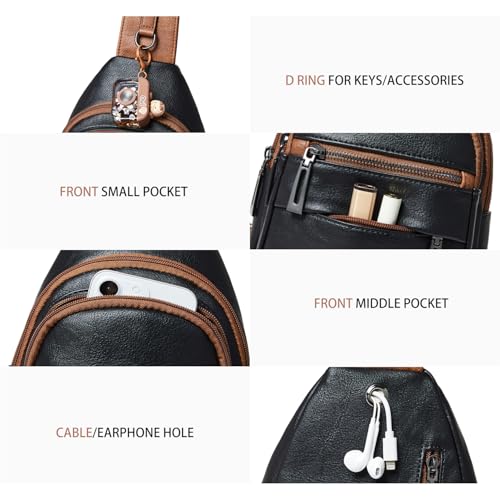 Leresas Sling Bag for Women Crossbody Bags Fanny Pack Sling Purse Backpack Over Shoulder Bag Vegan Leather Travel Brown/Black - image 7