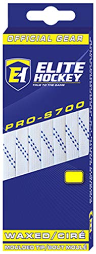 Elite Hockey PRO-S700 Schnürsenkel für Hockeyschlittschuhe, gewachst, geformt, Weiß / Marineblau, 243,8 cm Cover