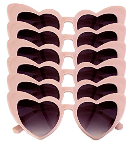 ModParty Retro Heart Sunglasses | Set of 6 | Heart Shaped Frame Bachelorette Party Glasses