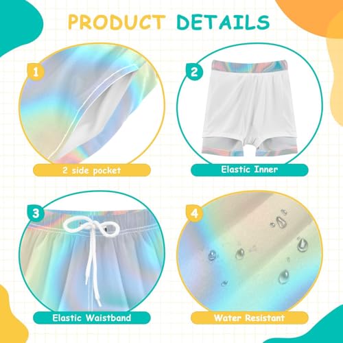GuoChe Boy Beach Shorts Teens Drawstring Sport Shorts Lined Holographic Blue4