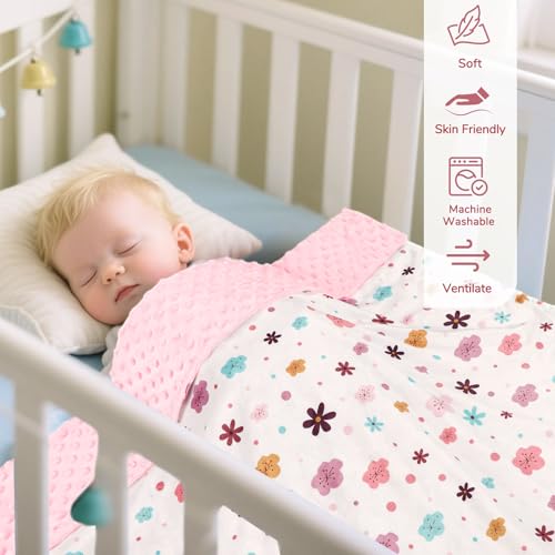 Image of Pea Pod Baby Girls Blanket Soft Floral Minky Blanket for Newborn, 30'' x 40'' Double Layer Design, Dotted Backing Warm Baby Quilt Crib Blanket for Nursery /Stroller /Toddler Bed /Baby Car Seat