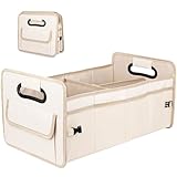 JiatuA Car Trunk Organizer, Car Organizers and Storage Collapsible Multi Compartment Container Box, Adjustable Car Accessories for SUV Sedan Truck, Large Size, Beige