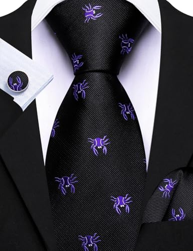 Image of Barry.Wang Man Tie Sets Skull Animal 63 inch Extra Long Necktie Silk Woven Handkerchief Cufflinks Festival Party Gift