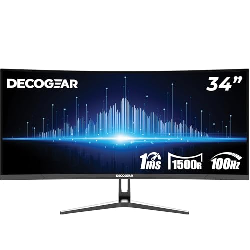 Deco Gear 34” Curved Ultrawide Business Monitor | 3440x1440, 100Hz, 1500R, 99% sRGB | Adjustable Stand, 2 HDMI and 2 DisplayPort | HDR, Low Blue Light, PIP/PBP