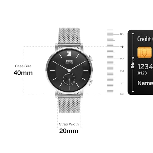 Image of Muse Grandeur Milanese Edition Hybrid Smartwatch for Men & Women with Bluetooth Connectivity, Step Counter, Sleep Monitoring, 5ATM Water Resistant (40MM, Shiny Silver Black)