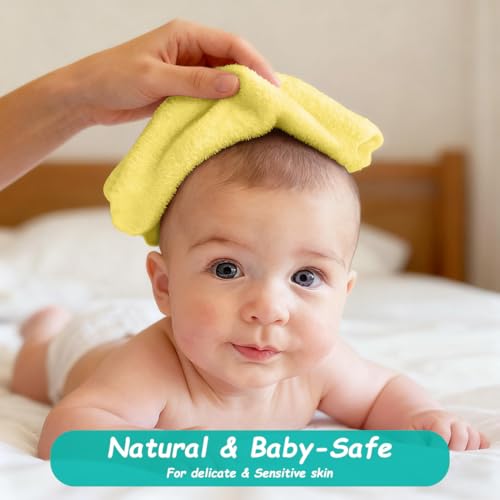 Image of HOMEXCEL Baby Washcloths 12 Pack-Microfiber Coral Fleece Baby Bath Face Towel 7 x 9 Inch Extra Absorbent Soft Burp Cloth and Wash Cloths for Newborn-Infants and Toddlers,Yellow