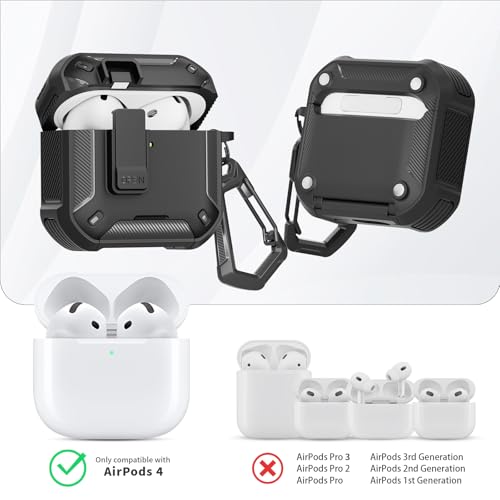 Image of for AirPods 4 Case with Magnetic Secure Lock Clip and Phone Stand, Compatible with Magsafe Charging, with Carabiner&Cleaner kit for Apple iPod 4th Generation Cover(2024) Men Women (Black)