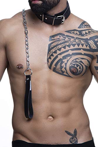 Coleira Em Couro Vegano Com Guia Resistente