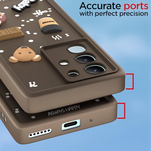 Image of Pikkme Back Cover for Vivo T4x 5G / iQoo Z10x 5G / Vivo Y31 Pro 5G | Cute Fun Cartoon 3D Bear Silicone Full Body Protection Bumper Case (Brown)